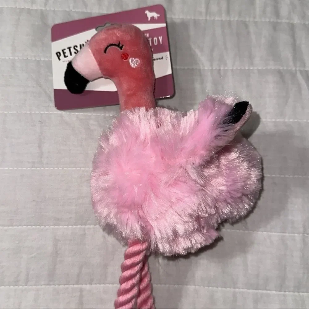 PETSHOPPE Pink Flamingo Plush Rope Squeaky Sound Dog Toy